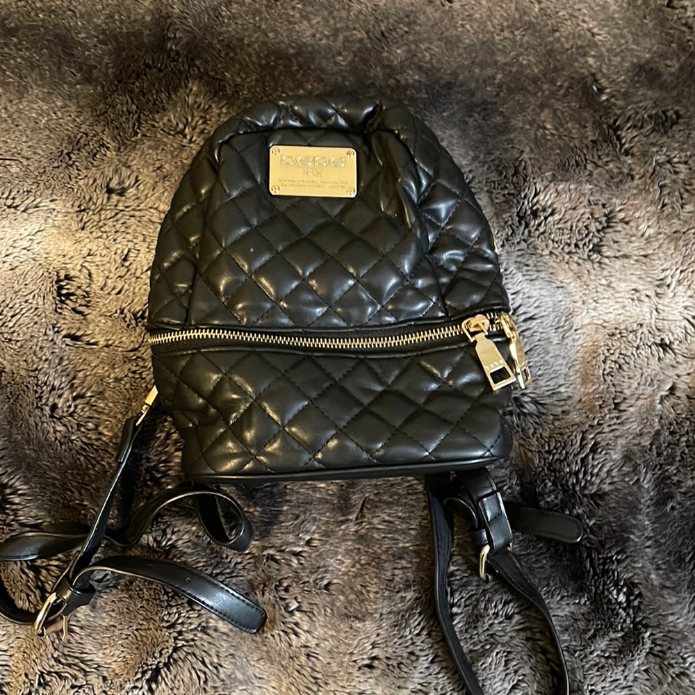 Bebe Black Black Quilted Faux Leather Mini Backpack
